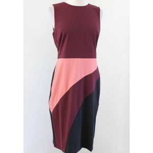 Ann Taylor Burgundy Peach Black Colorblock Dress
